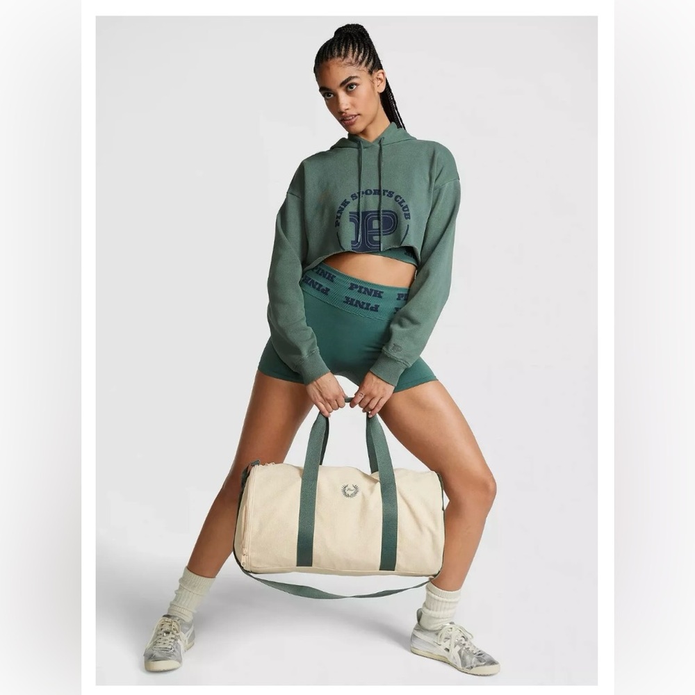 Victoria's Secret PINK Sport  Duffle CANVAS DUFFLE BAG Beige/Green ZIP NWT